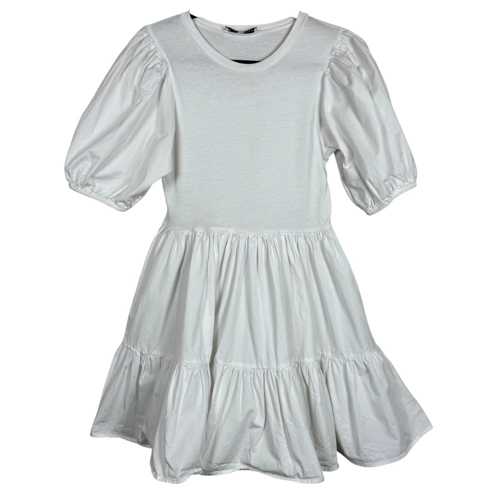 En Saison Womens White Puff Sleeve Tiered Mini Babydoll Dress IES2674D Small